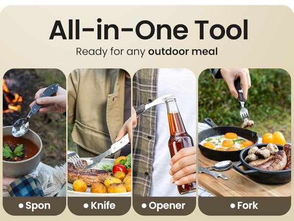 4-in-1 Camping Utensils 2-Pack Portable Travel Backpacking Cutlery
