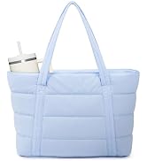 Narwey Puffer Tote Bag with Cup Holder &amp; Laptop Compartments, Quilted Puffy Travel Work Tote Bags...