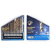 MIDO PROFESSIONAL ABRASIVE Drill Bit Set 13PCS Titanium Metal Drill Bits 1/16"-1/4" Impact Drill ...