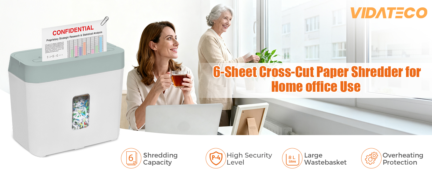 6-Sheet Cross-Cut Paper Shredder forHome office Use