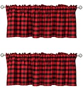 WUBODTI 2 Pack Christmas Red Plaid Curtains Valances for Kitchen, Red and Black Buffalo Check Win...