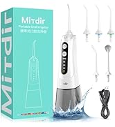MiTdir Water Dental Flosser Oral Irrigator 5 Jet Tips 4 Modes IPX7 Waterproof 300ML Detachable Wa...