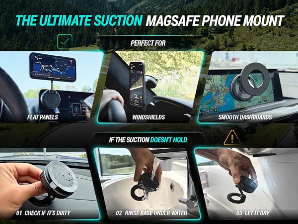 Clutch X one suction cup base car dashboard phone installation guide mount for magsafe cellphones