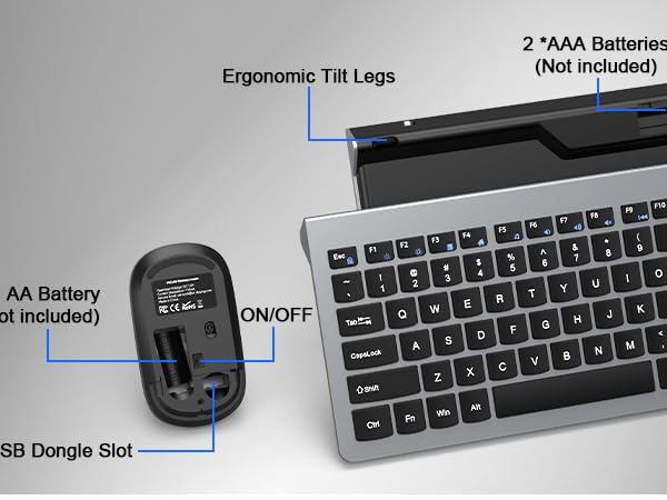 Wireless Keyboard and Mouse Combo, Ultra-Slim Full Size Silent Ergonomic Keyboard Mouse