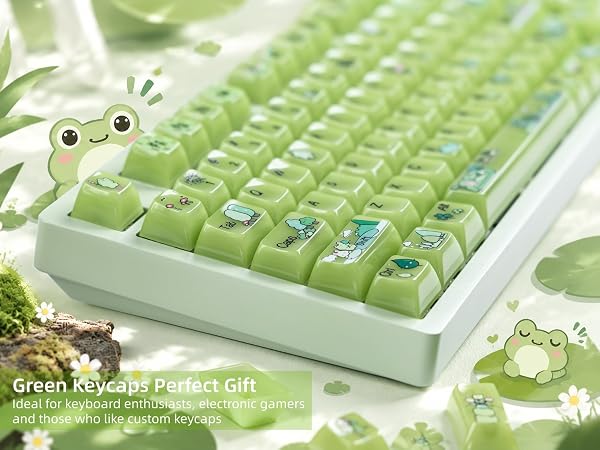 Jelly Green Frog Keycaps, Custom Clear Shine Through Keycaps, Cute Keycaps