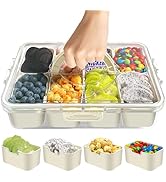 Divided Serving Tray with Lid and Handle, Snackle Box Container, Portable Snack Platters, 8 Compa...