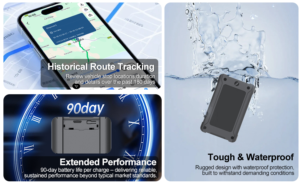1 Tough &amp;amp; Waterproof 2 90-day battery life per charge 3 Historical Route 180 days