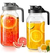 Glass Pitcher with Lid 64oz,Half Gallon Mason Jar Pitcher - 2 Quart Pitcher with Lid and Spout,Ic...