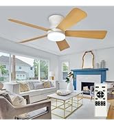 Depuley Modern Ceiling Fan with Light: 42-Inch White Small Fans for Bedroom Indoor Outdoor - Dimm...