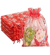 G2PLUS Christmas Drawstring Organza Bags 4x6-50PCS Christmas Snowflake Organza Gift Bags, Red She...
