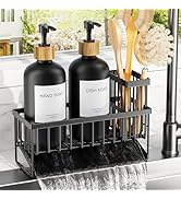 Cisily Kitchen Dish Soap Dispenser Set with 2 Pack Black Glass, Kitchen Soap Dispensers with Adju...