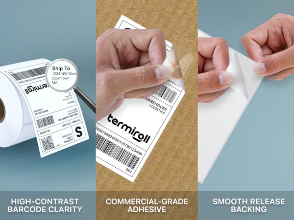 Termiroll Labels are HIGH-CONTRAST BARCODE CLARITY, COMMERCIAL-GRADE ADHESIVE, RELEASE