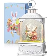 Blansong Easter Snow Globe Bunny Snow Globe Lantern with Timer, USB and Battery Powered Easter De...