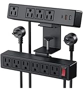 2 in 1 Desktop Edge Power Strip,Removable Clamp Power Outlet Socket Under Desk 6AC Outlests with ...