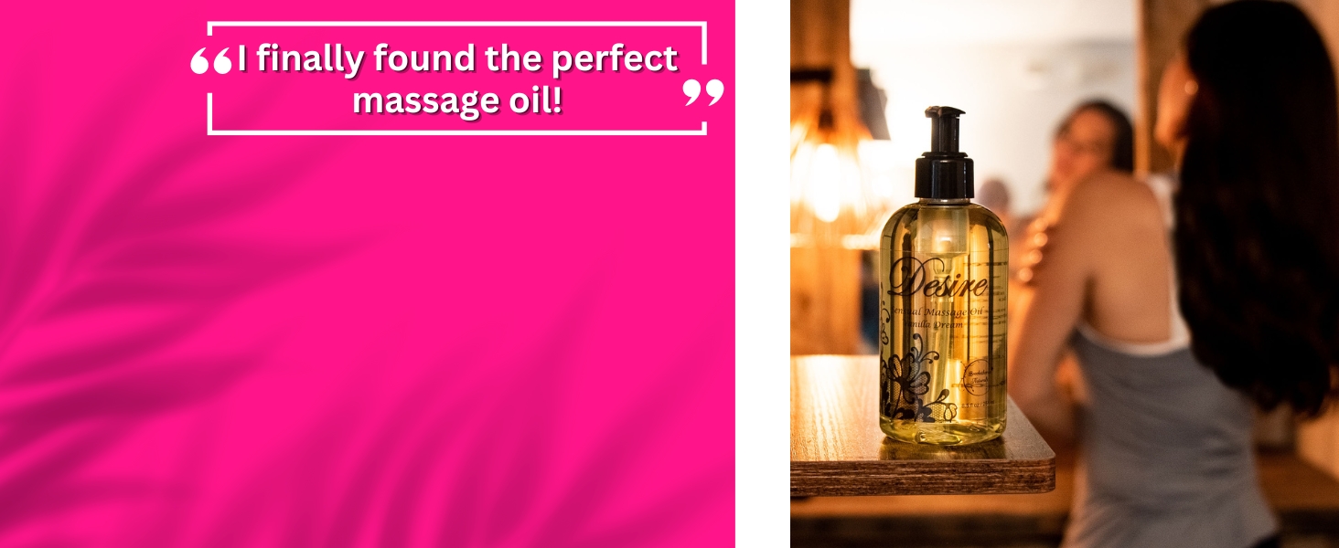 Woman moisturizing her skin with Desire Massage Oil.