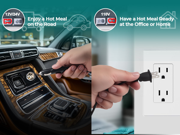 Comes with home/office/car/truck power cable. 12v/24v/110v/220v.