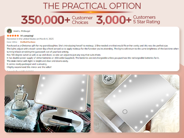 desk mirror with light great reviews from women and teen girls, perfect for travel grooming
