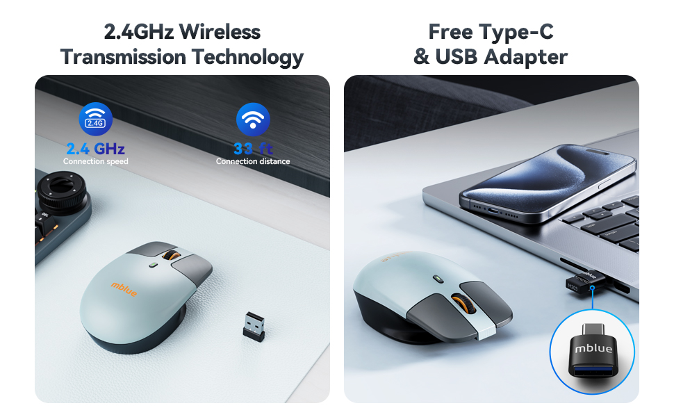 USB C MOUSE,2.4GHz wireless mouse,small mouse,free type-c adapter