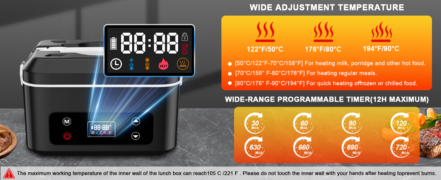 Cordless Electric Lunch Box for Adults, Heated Lunch Box Battery Powered with Automatic Heating
