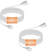 15FT White Flat Extension Cord Two Prong Polarized Light-Duty Power Cable, 125V 5A 625W for Indoo...