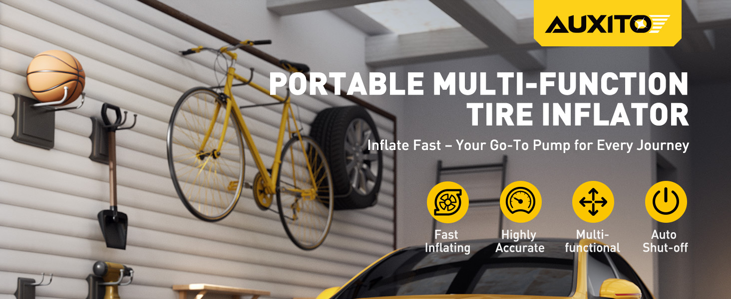 AUXITO Tire Inflator Portable Air Compressor for Auto, Moto, Bike, Ball