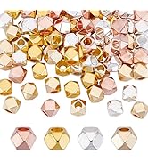 PH PandaHall 80Pcs 4 Colors Brass Faceted Cube Beads 5mm Geometric Polygon Spacer Bead Smooth Cor...