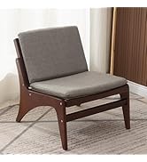 Panana Accent Chair, Modern Wooden Armchair with PE Rattan Look Back and Seat, Vintage Vanity Cha...
