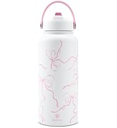 32 oz Insulated Water Bottle with Straw, Bow Water Bottle Stainless Steel with Flip Straw and Han...
