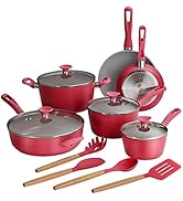 Tramontina Solara 14-Piece Ceramic Non Stick Cookware Set with Lids, Heavy-Gauge Aluminum Pots an...