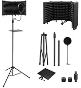 Moukey Microphone Isolation Shield with Pop Filter &amp; Tripod Stand, Foldable Mic Shield with Tripl...