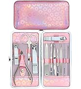 ZIZZON Nail Clippers Kit Manicure Pedicure Set with Holographic Case(Pink)