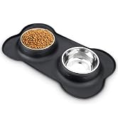 AsFrost Dog Food Bowls Stainless Steel &amp; Water Dish with No-Spill and Non-Skid, Feeder Bowls with...