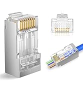 Awishwell 50 Pack Cat6 RJ45 Pass Through Connectors, (STP) Shielded RJ45 Connector, Ethernet Conn...