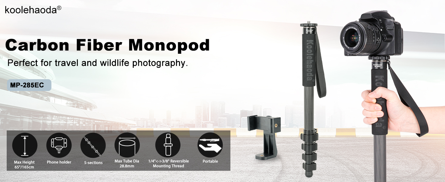 Camera Monopod Stand, Carbon Fiber Photography Monopod Portable Travel Unipod Stick Pole