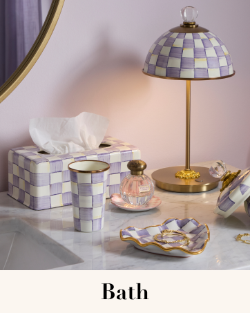 Violet Check, bath, LED Lamp, Squashed Pot, Mirror, Tissue Box, soap dish