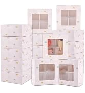 PH PandaHall 24 Pack Bakery Boxes with Window and Dividers, Pink Treat Boxes 6.3x6.3x2.95inch Fol...