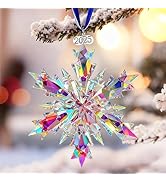 2025 Christmas Ornament Crystal Snowflake, Sparkly Crystal Ornaments for Christmas Tree, Beautifu...