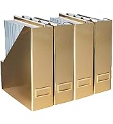 BLU MONACO Foldable Gold Magazine File Holder with Gold Label Holder - Set of 4 Cardboard Magazin...