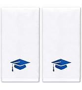 FYSUIMU 2Pcs Graduation Hand Towels Embroidered Cotton Bathroom Towel Blue Diploma Cap Absorbent ...