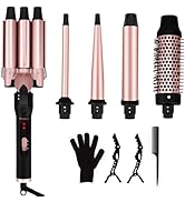 5 in 1 Curling Iron Set, 3 Interchangeable Ceramic Hair Curling Wand(0.5”-1.25”) with 3 Barrel Ha...