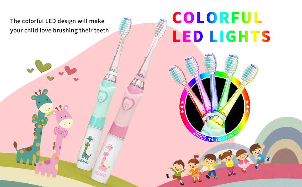 Seago kids electric toothbrush with giraffe image and child images