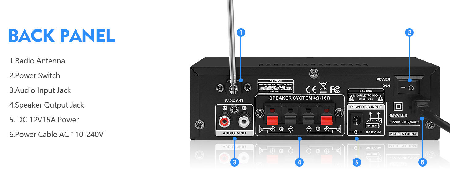 Back Panel bluetooth receiver for home stereo bluetooth amplifier radio receiver sound amplifier