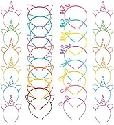 Lawie 30 Pack Plastic Cat Ears Headband Unicorn Horn Headbands Crown Hair Hoop Tiara Animal Hairb...