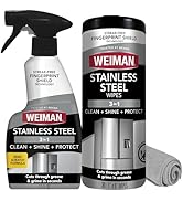Weiman Stainless Steel Cleaner &amp; Polish Kit, 3 Piece - Spray, Wipes &amp; Cloth, Anti-Fingerprint, Re...