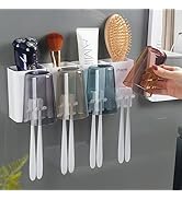iHave Toothbrush Holders for Bathrooms and Toothpaste Dispenser, 4 Cups Toothbrush Holder Wall Mo...