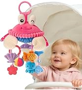 Car Seat Toys for Babies 0-6 Months, Hanging Sensory Crab Plush Toy for Stroller, Crib &amp; Play Gym...
