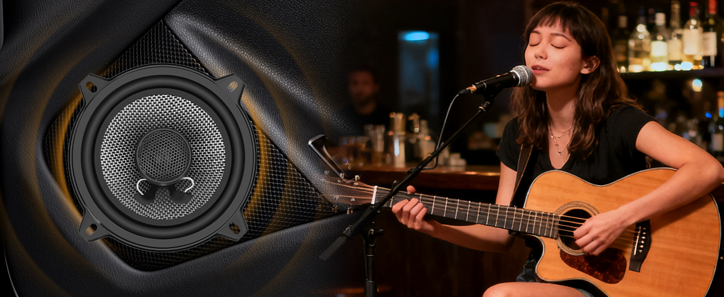 WDiYA 5.25-Inch Car Coaxial Speaker Carbon Fiber Cone Bowl 2-Way Full Frequency High Fidelity Audio