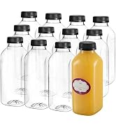 DilaBee 16 Oz Empty Plastic Juice Bottles with Lids – 12 Pack Small Square Drink Containers - Gre...