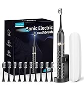 Electric Toothbrush Set, Equipped with 10 Brush Heads and Travel case, IPX8 Waterproof, 2-Minute ...