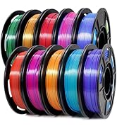 Tecsonar 3D Printer Filament Bundle,1.75MM Silk PLA Filament Multicolor 250g*10 Rolls,Bulk Filame...